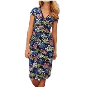 Boden Petite 8 Casual Jersey Dress Stretch Short Sleeve All Over Print Navy